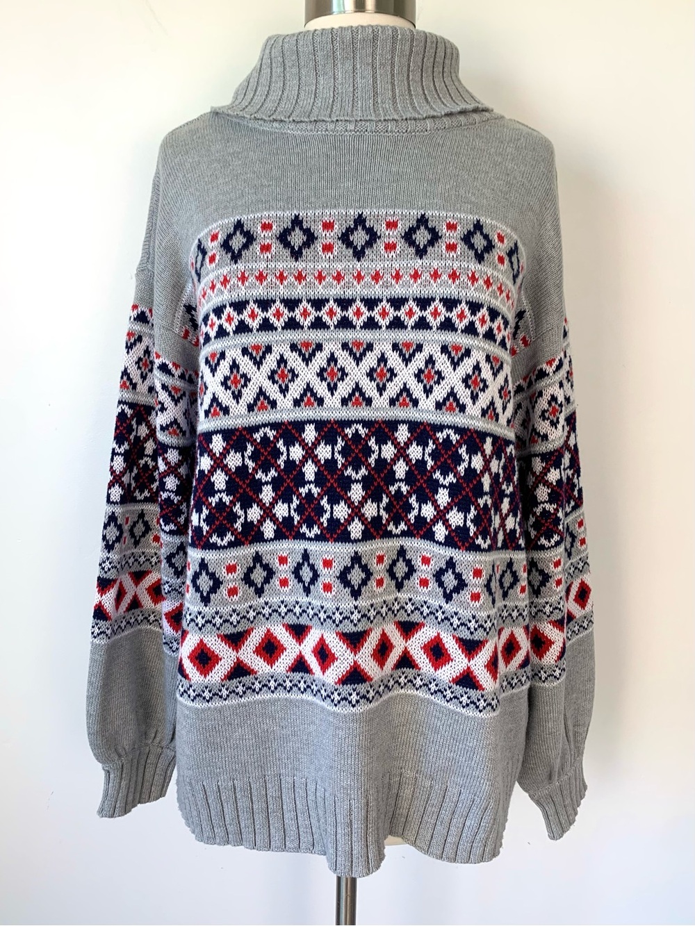 NWT Crown & Ivy Fair Isle Nordic Turtleneck Sweater Gray Large